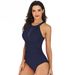New Style Solid Color Triangle Swimwear Women Halter Neck One-Piece Swimsuit_desvips.com