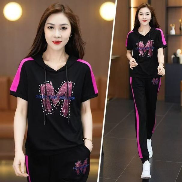 333#Fashion Casual For Women 2025 Summer New Hooded Loose Sportswear Stylish Korean Version Two-Piece Set_desvips.com
