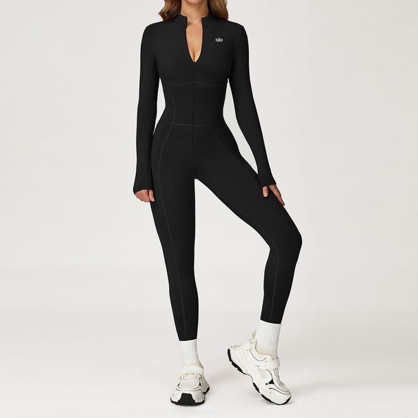 One-Piece Zipper Stand Collar Long Sleeve Yoga Thermal Outdoor Casual Sports Tight-Fitting Fitness Jumpsuit With Fleece_desvips.com