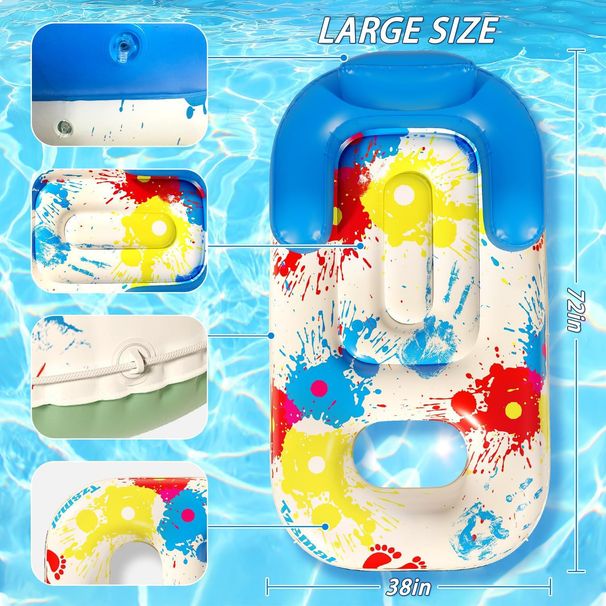 Adult Inflatable Lounge Chair Water Backrest Floating Boat Graffiti Drifting Suntan Floating Bed With Cup Holder Swimming Pool Portable Floating Row_desvips.com
