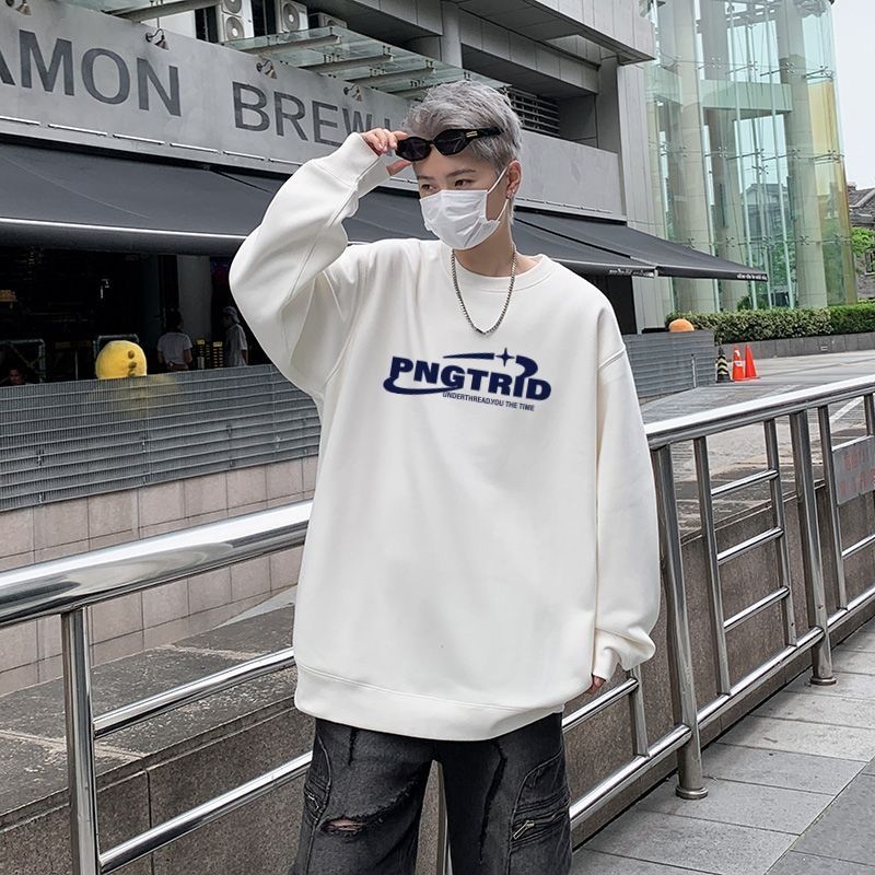 Round Neck Sweatshirt Men's Letter Spring Autumn Top American Style New Casual Trendy Brand Hoodless Jacket Long_desvips.com