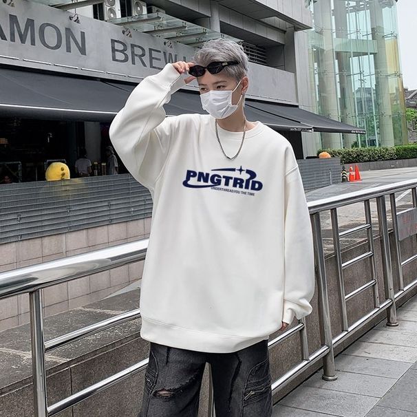 Round Neck Sweatshirt Men's Letter Spring Autumn Top American Style New Casual Trendy Brand Hoodless Jacket Long_desvips.com