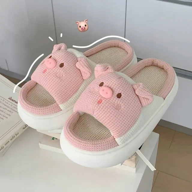 Cute Cartoon Milk Cow Cotton Slippers Soft Thick Sole Open Toe Indoor Slides For Men And Women Autumn Winter Shoes_desvips.com