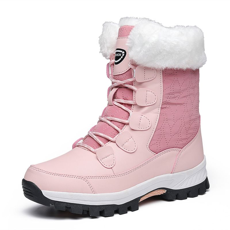 Ski Boots Winter Warm Snow Boots Women Plus Velvet Thickened Northeast Travel Cotton Boots Straps Mid Tube Cotton Shoes_desvips.com