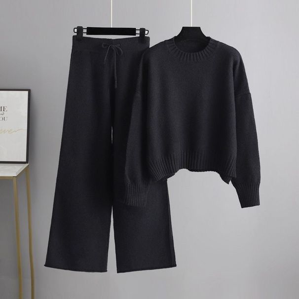 Cross-Border Hot-Selling Autumn Winter Fashion Casual Knitted Suit Pants Women's Version Loose Sweater Wide-Leg Trousers_desvips.com