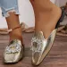 2024 Summer New Square Toe Flat Rhinestone Buckle Mules Outdoor Women's Light Casual Slippers Ddmysaturn_desvips.com