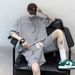 Waffle Knit Casual Sports Suit For Men, Summer Trendy Loose Two-piece, Hong Kong Style Short-sleeve Shirt And Shorts_desvips.com