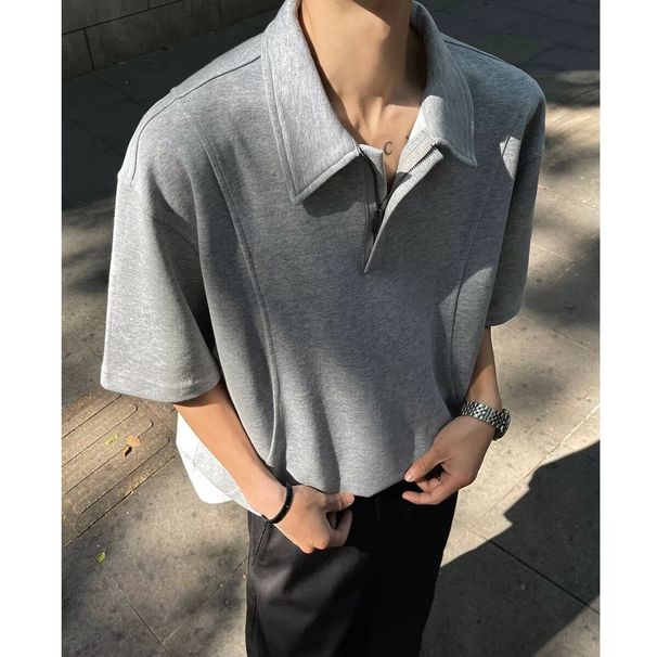 Men's Fashion Brand Summer T-shirt Slim Fit Trend Versatile T-shirt Top Collar Short Sleeved Polo Shirt_desvips.com