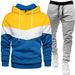 New Men's Three-Color Sweatshirt Sports Fashion Casual Spring Autumn Patchwork Hooded Top And Long Pants Two-Piece Set_desvips.com