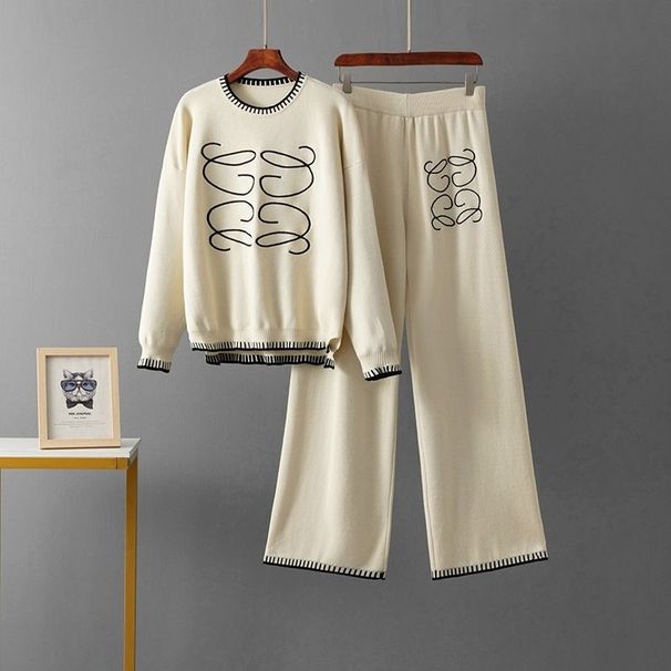 Original Export 2025 Autumn Winter Knitted Top Plus Size Loose Elastic Two-Piece Set Sleeve Long Pants_desvips.com