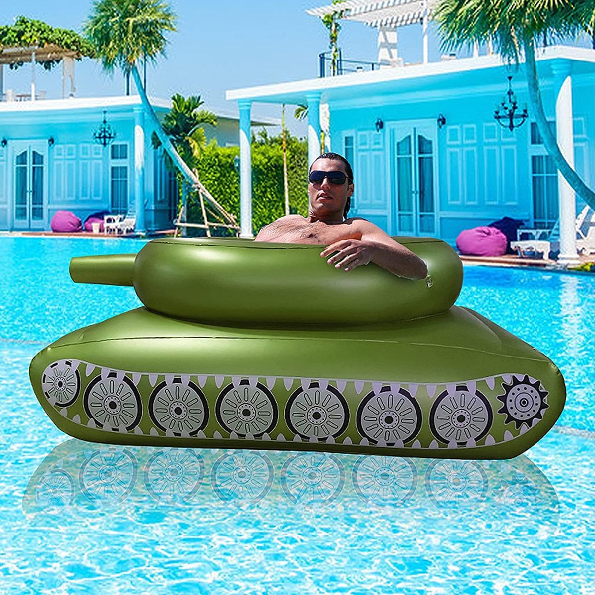 Swimming Rings New Inflatable Water Spray Tank Swimming Pool Interactive With Water Gun Tank Style Water Spray Circle Spray Water Gun_desvips.com