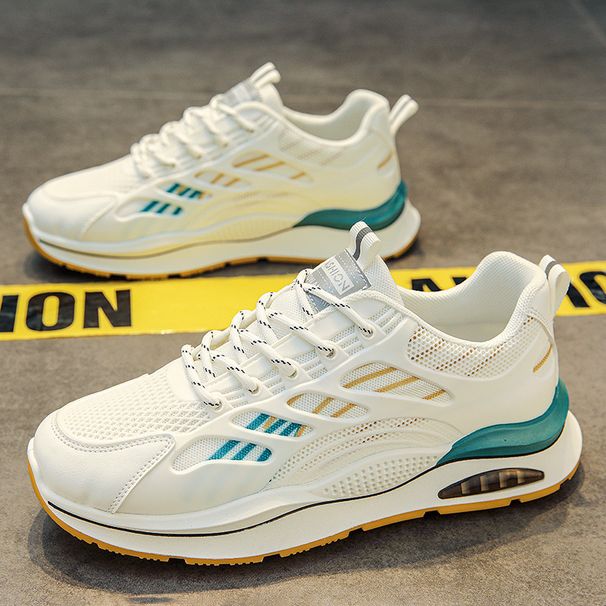 Men's Summer Breathable New Youth Sports Mesh Running Casual White Thick Bottom Dad Fashion Shoes_desvips.com