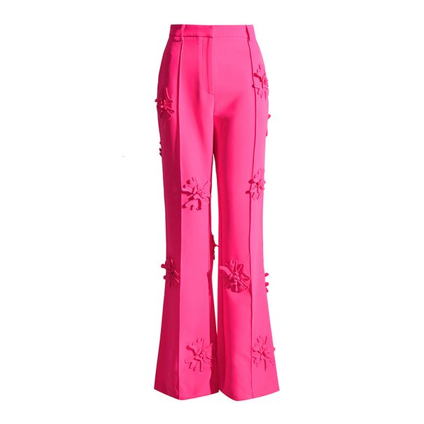 Women's Clothing new fashion brand double breasted three dimensional flower patchwork suit + high waisted flared pants two piece suit for women_desvips.com