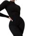 European and American new women's fashion high collar tight high waist casual solid color sports jumpsuit for women_desvips.com