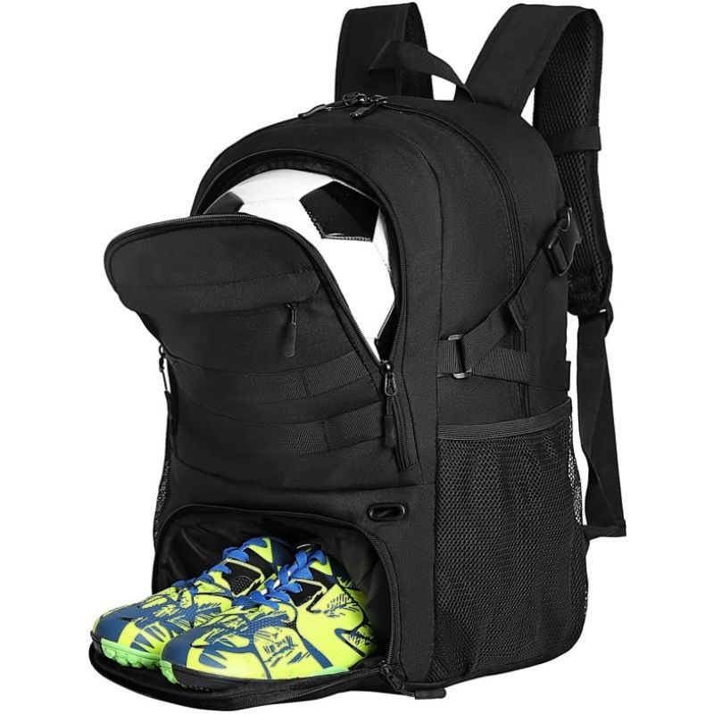 Football Black Independent Shoe Compartment Sports Backpack Oxford Cloth_desvips.com