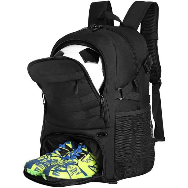 Football Black Independent Shoe Compartment Sports Backpack Oxford Cloth_desvips.com