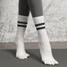 Women's Mid Length Yoga Socks Non-Slip Pilates Five Finger Split Toe Striped Sports Fitness Professional Autumn Winter_desvips.com