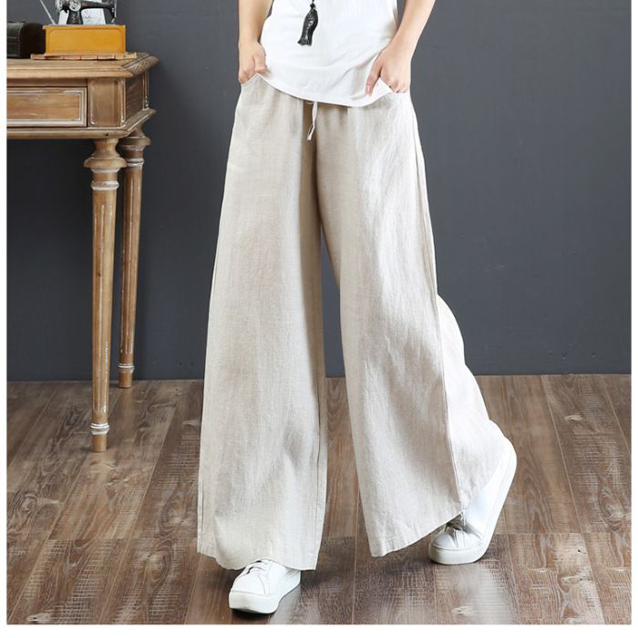 RenMou Linen Wide For Women's Casual Yoga Pants, Cotton Linen Hanging Straight Leg Pants Exclusive Supply_desvips.com