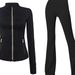 Women's Flared Leggings & Stand Collar Jacket Set - High Waist Tummy Control Workout Outfit For Running & Gym_desvips.com