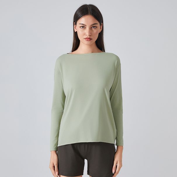 Women's Double Sided Nude Long Sleeve Fitness Yoga Clothes Loose Breathable Simple Training Slim Design Sports Wear_desvips.com