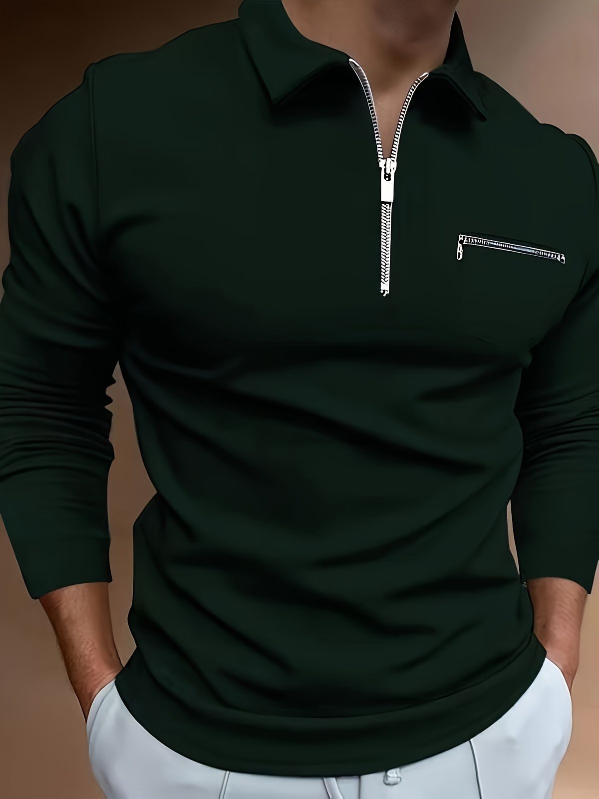 Men's Stylish Dual-Zip Collar Golf Polo Shirt - Breathable Cotton Blend Long Sleeve Activewear For Casual & Outdoor Sports (Multiple Colors Available)_desvips.com