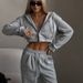 Women's Activewear Autumn New Women's Leisure Suit Solid Color Short Waist Hooded Cardigan Lace Up Sweatpants_desvips.com