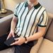 Men's Clothing High Grade Knitted Ice Silk Polo Shirt Men's Short Sleeved Summer Thin Style Fashion Slim Striped Zipper T Shirt_desvips.com