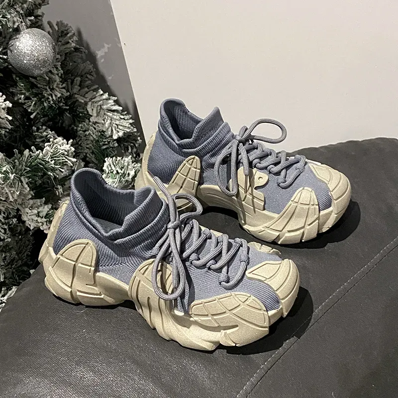 2025 New Trend Women Flat Walking Lace-up Running Female Mesh Tenis Feminino Fashion Light Sneakers Breathable Knitted_desvips.com