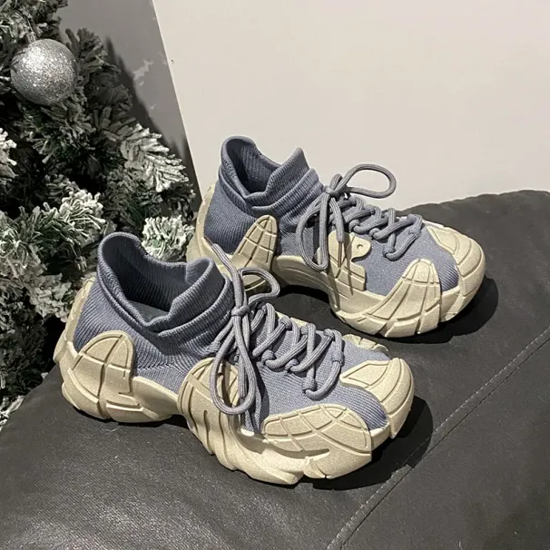 2025 New Trend Women Flat Walking Lace-up Running Female Mesh Tenis Feminino Fashion Light Sneakers Breathable Knitted_desvips.com