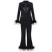 Women's clothing Internet celebrity style ostrich feather stitching suit two-piece suit temperament dress women's style trousers_desvips.com