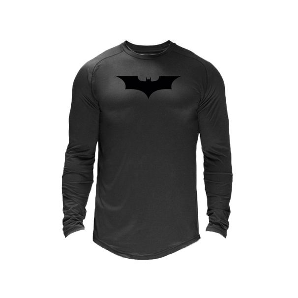 Men’s Black Bat Printed Casual Long Sleeve T-Shirt Sports Lightweight Fitness Exercise Tee Shirt_desvips.com