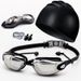 Swimming Caps Hot Selling Set Adult Swimming Goggles Swimming Cap Nose Clip, Ear Plugs Silicone HD Anti Fog Electroplated Children's Swimming Goggles_desvips.com