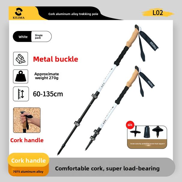 Kilimanjaro Wooden Handle Aluminum Alloy External Lock Hiking Stick Customizable Printed Cork Sweat-Absorbing Climbing_desvips.com