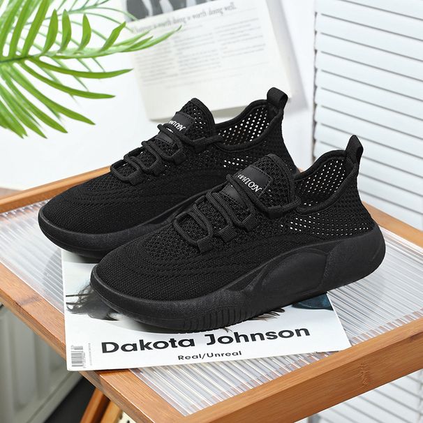Popular All-black Women's Shoes 2026 Spring/summer Breathable Non-slip Mesh Sneakers For Kitchen Work That Don't Tire_desvips.com