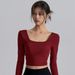 2025 Style Yoga Shirt With Chest Pads, Beautiful Back Design, New Year Red Square Neck Slimming Top, Pilates Running_desvips.com