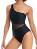 Happybuyner Women Bikini Sleeveless One-shoulder See-through Patchwork Summer Swimming Bathing Swimsuit_desvips.com
