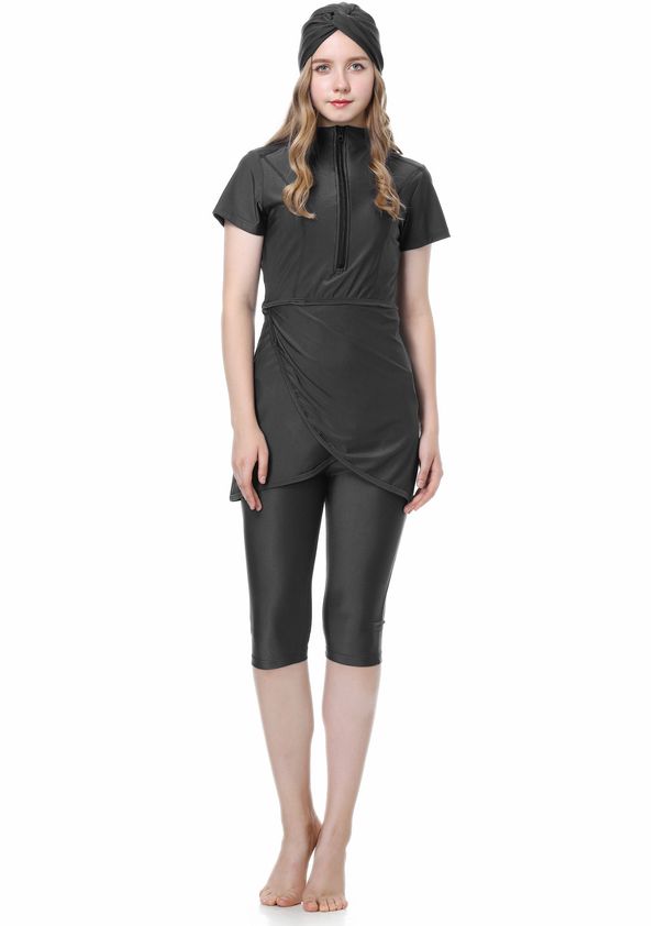 Muslim Swimwear Short-sleeved Swimsuit Sun Protection Three-piece Swimsuit L006_desvips.com