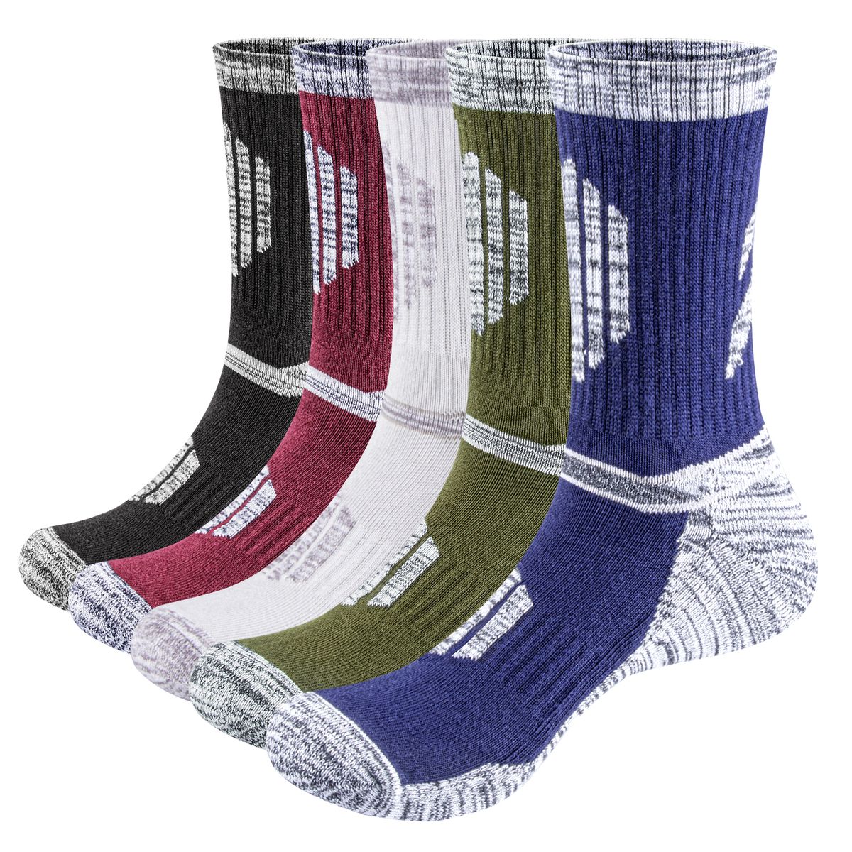 YUEDGE Mens Walking Hiking Moisture Wicking Cotton Cushioned Arch Support And Breathable Crew Socks For Men_desvips.com