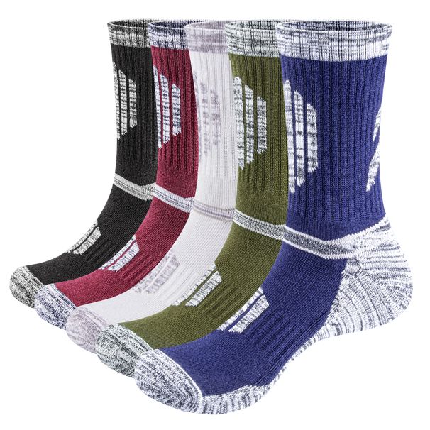YUEDGE Mens Walking Hiking Moisture Wicking Cotton Cushioned Arch Support And Breathable Crew Socks For Men_desvips.com