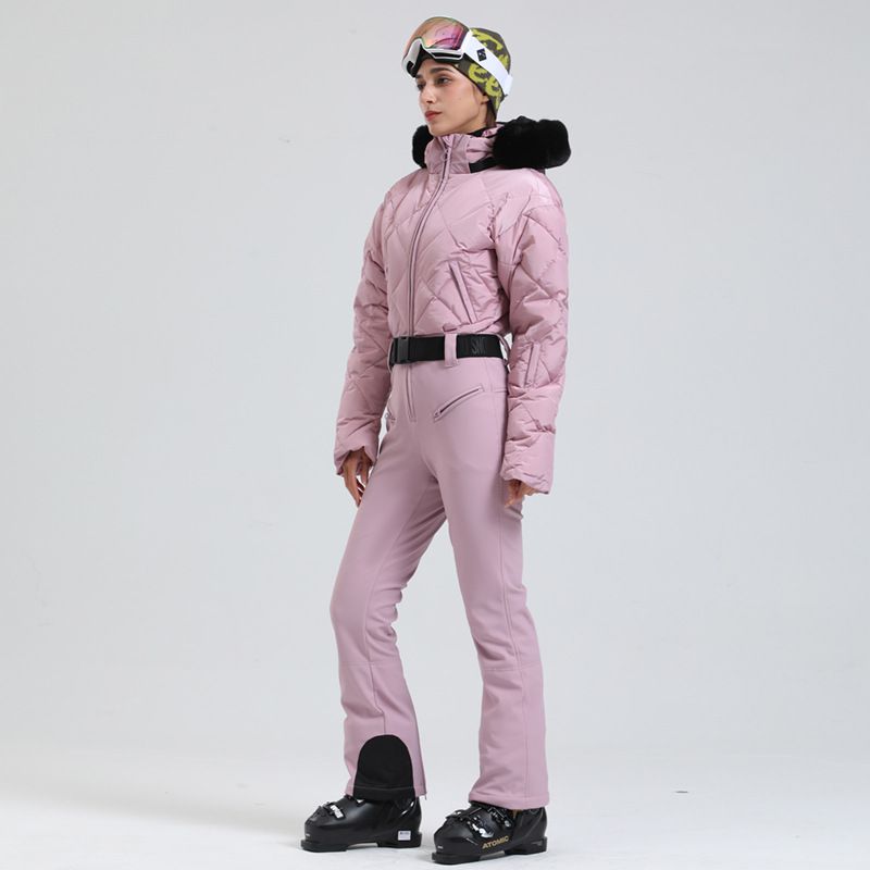 001 New Women's Windproof Waterproof Down Warm Outdoor Sports Double Board Export Ski Suit One-piece Women_desvips.com