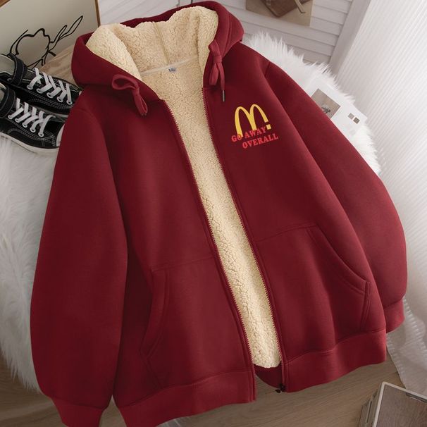 Zipper Jacket For Men Women, Autumn And Winter Lamb Wool Cardigan, Hooded Sweatshirt, Trendy Fleece-Lined Thickened Top_desvips.com