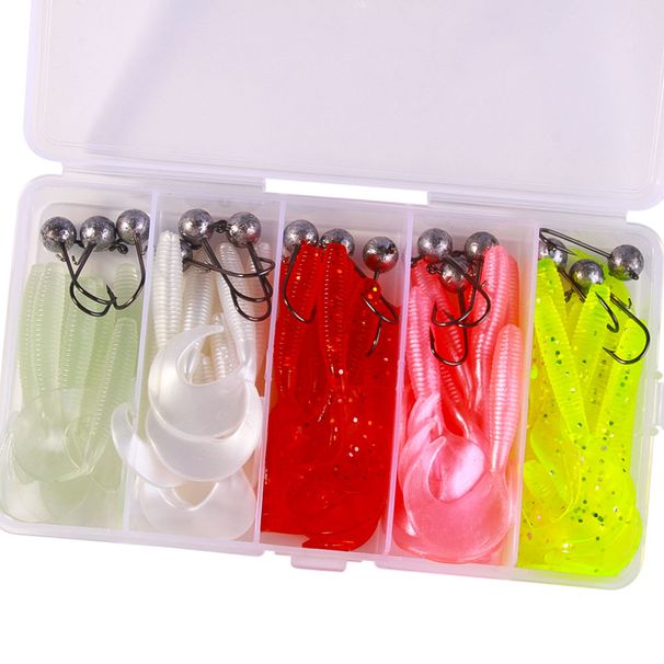 Soft Fishing Lures Kit Silicone Lure Set Artificial Bait Worm With Crank Jig Head Hook HOOK 45pcs/34pcs/65pcs_desvips.com