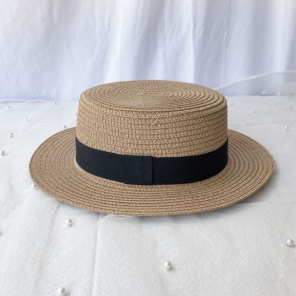 Korean Style Summer Unisex Flat Top Small Straw Sunshade Sunscreen Beach Vacation Travel Hat Manufacturer_desvips.com