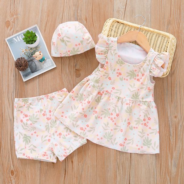2026 New Fashionable Baby Fresh Style Swimsuit Set With Ruffle Sleeves Three-Piece Swimming Suit_desvips.com