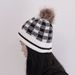 Foreign Trade Autumn Winter Christmas New Block Large Plaid Knitted Warm With Pom-Pom Comfortable Solid Color Yarn Hat_desvips.com
