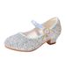 Children's glass shoes Spring and autumn fashion high-heeled girl princess shoes silver performance chorus of large children's single shoes_desvips.com