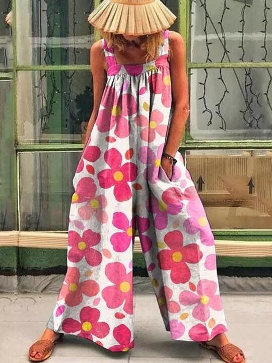 Women's 2023 Summer New Large Fashion Print Loose Strap Wide Leg Jumpsuit_desvips.com
