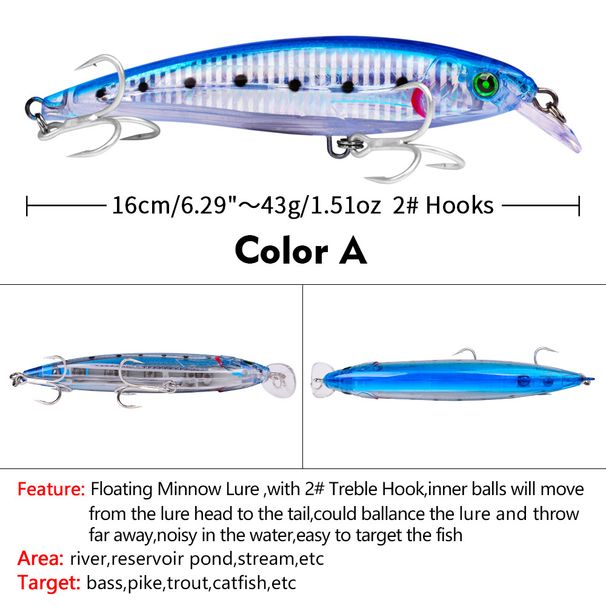 Bionic Floating Minnow Lua 16cm 43g Integrated Steel Wire Plastic Bait Lure Freshwater Sea Fishing Gear_desvips.com