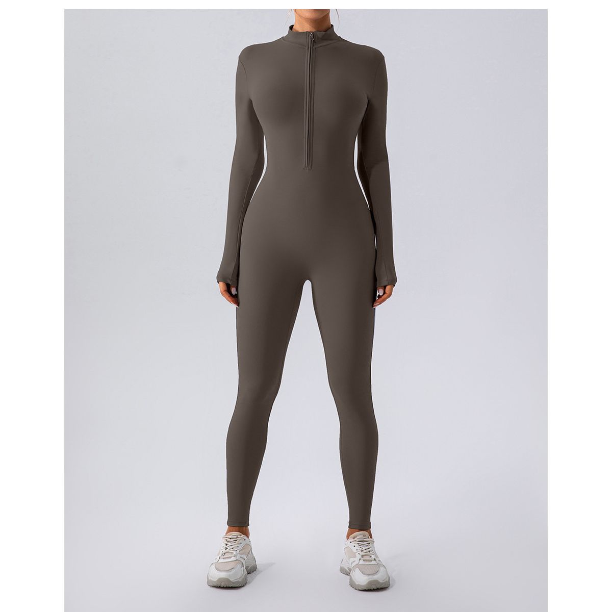 RUANTUTU Women's Winter Fleece-Lined Full-Length Yoga Bodysuit - Long Sleeve Thermal Workout Jumpsuit, Stretchy Gym Wear For Women (Black, Dark Gray)_desvips.com