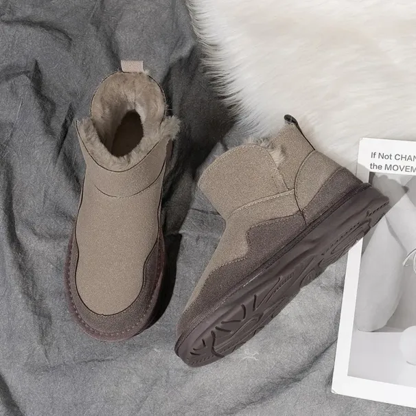 Women's Boots:Simple Design Snow Boots 2024 Winter New Fashion Fleece Warm Anti-slip,Brown/Grey,Free Shipping_desvips.com